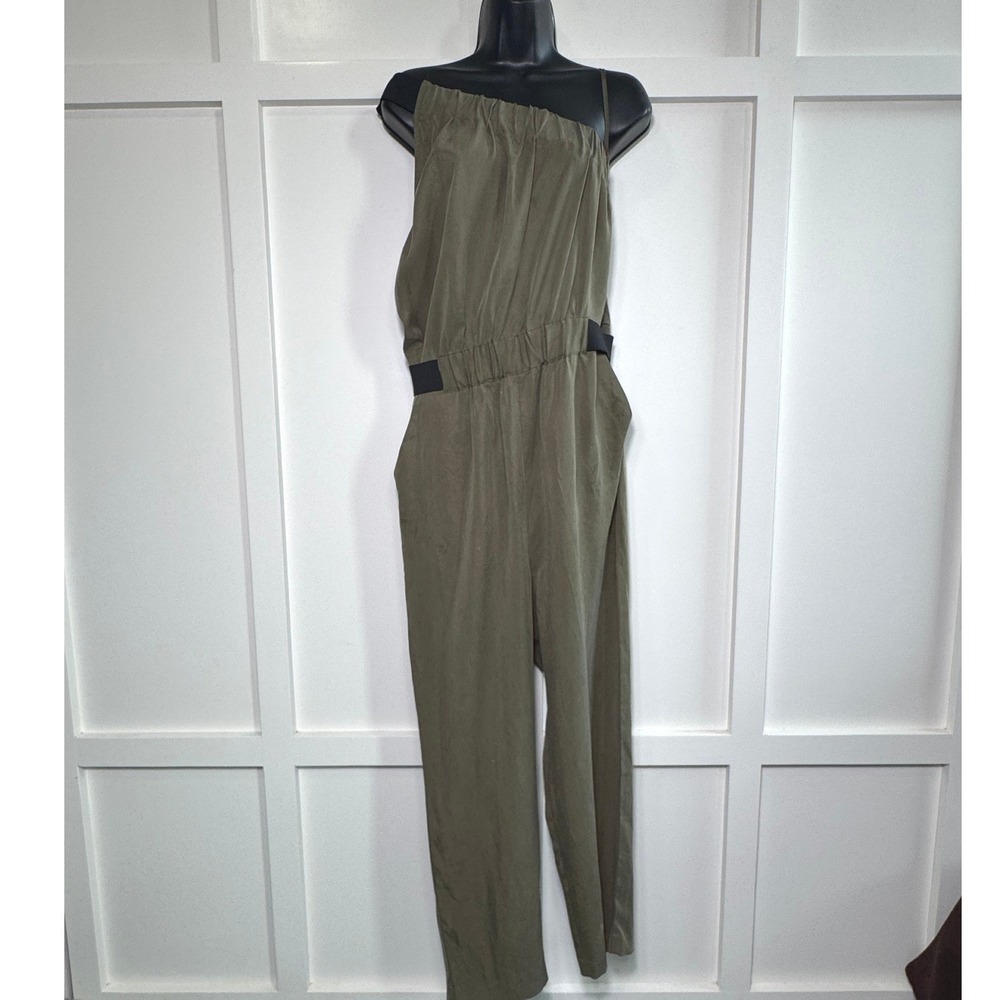 Maeve Anthropologie Verano Olive‎ One Shoulder Jumpsuit Cropped Women's Size 10 - Picture 2 of 9